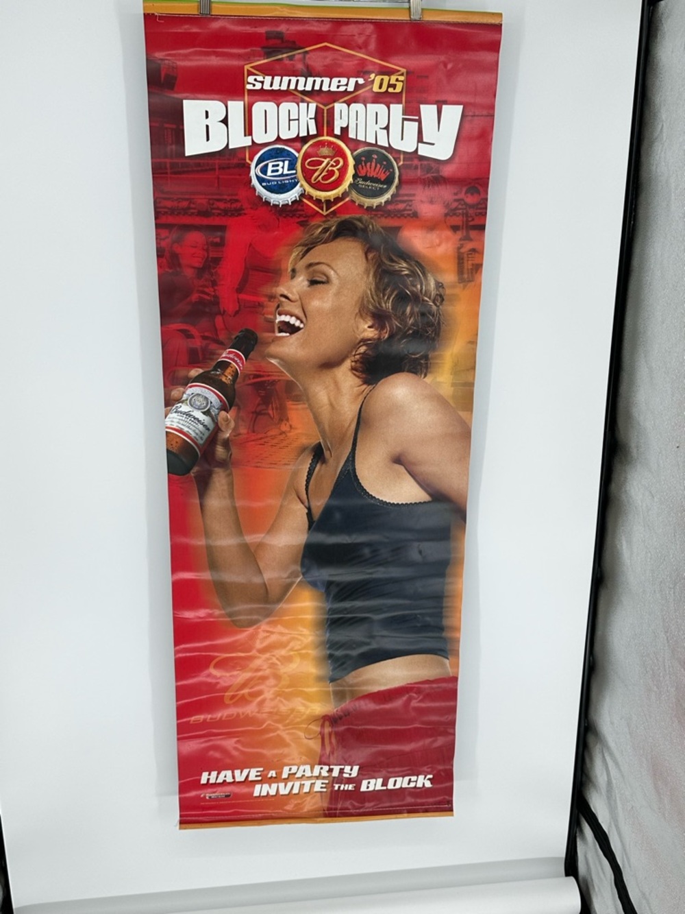 Vintage 2005 Budweiser Vinyl Banner Sign 60"x22" Two Sided Bar Man Cave Party U9